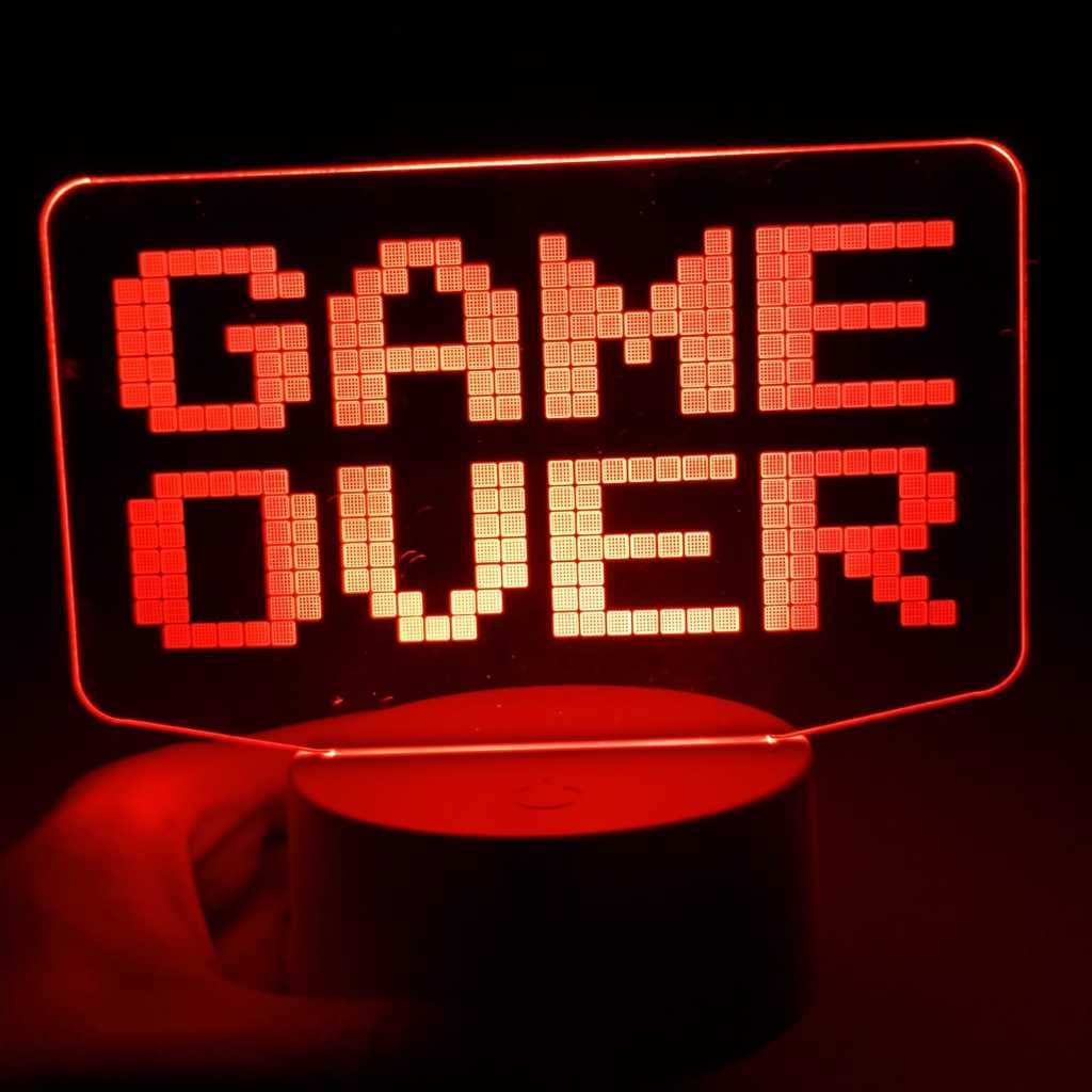 Abajur Luminária Game Over Gamers Led 3D de Mesa ac0228 Presente Criativo Luz Noturna Decoração Quarto Gamer menino top