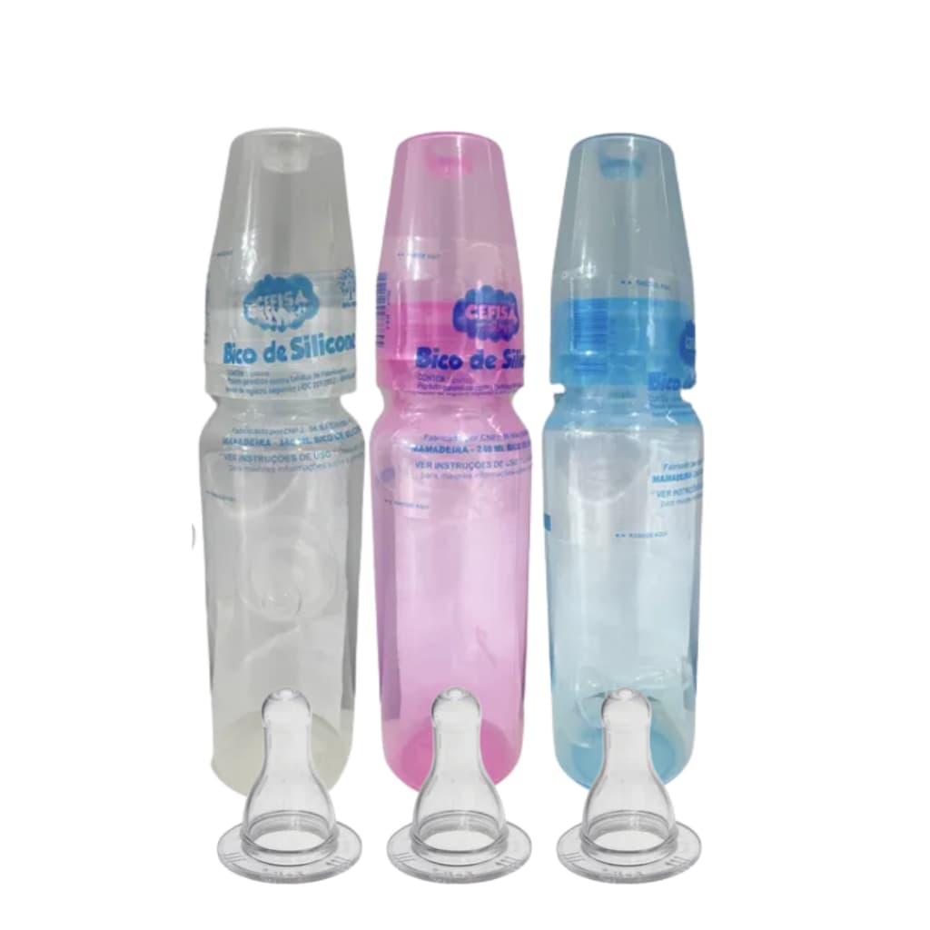 Mamadeira Básica 240ml Bebê – Bico de Silicone Macio – Cores Azul, Rosa e Transparente
