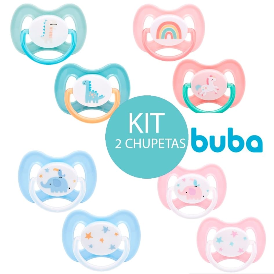 Chupeta Bico Silicone KIT Com duas Buba Menino e Menina