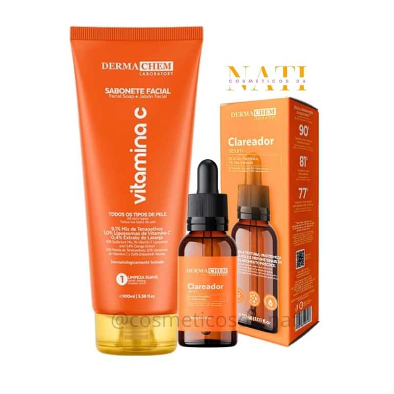 Kit Cuidado Facial Skin Care Clareador com Vitamina C Sérum e Sabonete Dermachem
