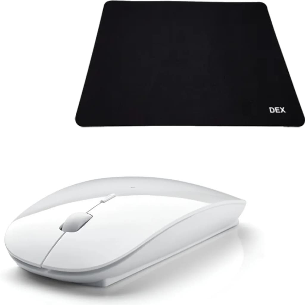 Mouse Sem Fio a Pilha Led Silencioso Wireless Cor Branco e Mouse Pad Dex De Alto Desempenho Preto