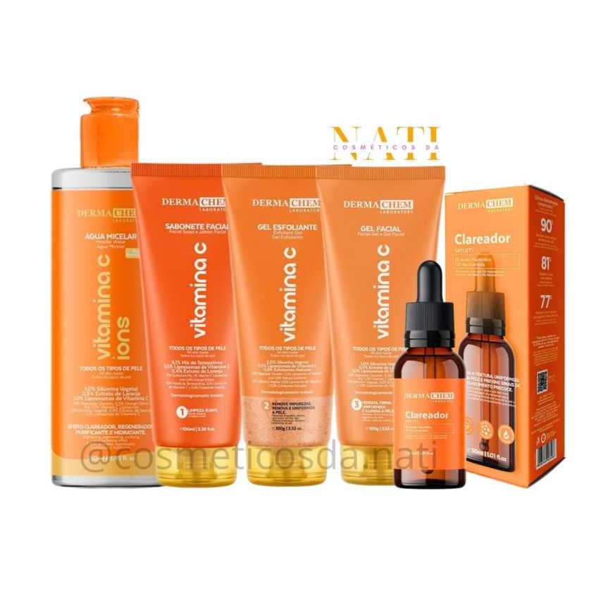Kit Skin Care Dermachem Vitamina C Clareador Anti idade Anti Manchas Autocuidado Facial
