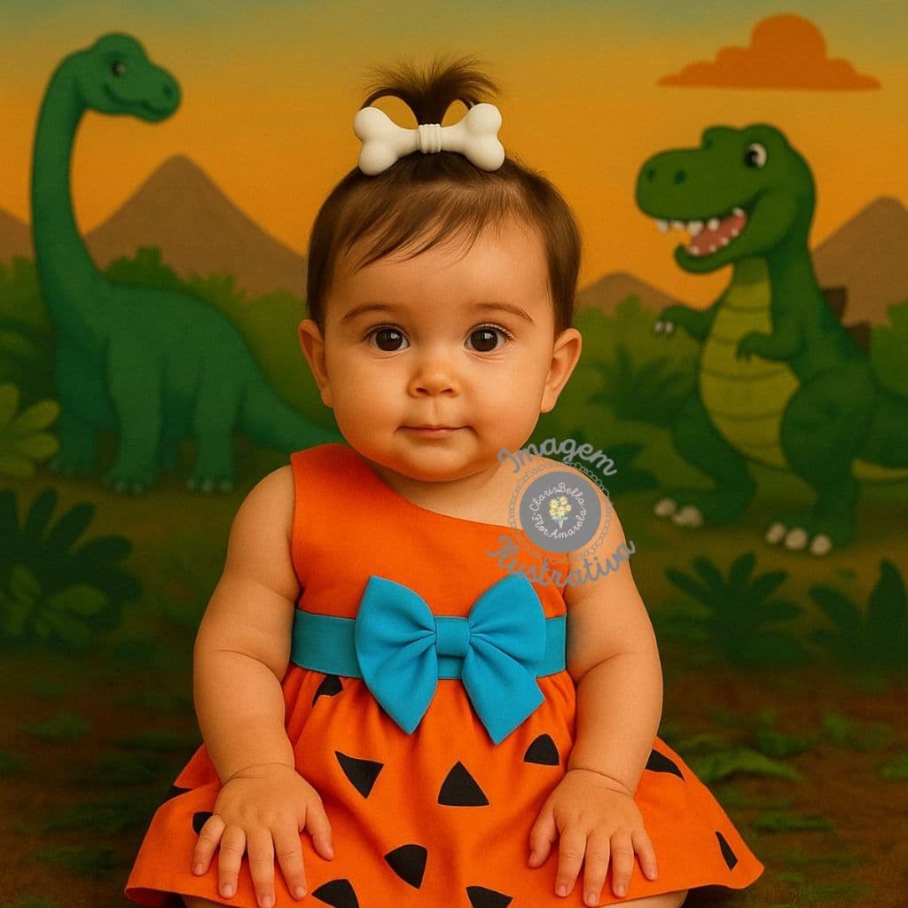 Vestido Romper Bebê Menina Temático Mesversário Verão Fantasia Carnaval Pedrita 6 a 9 meses