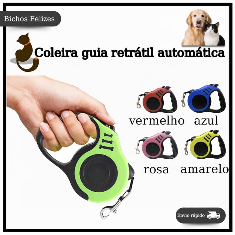 Coleira Guia Retrátil Premium para Cães, Gatos e Outros Pets