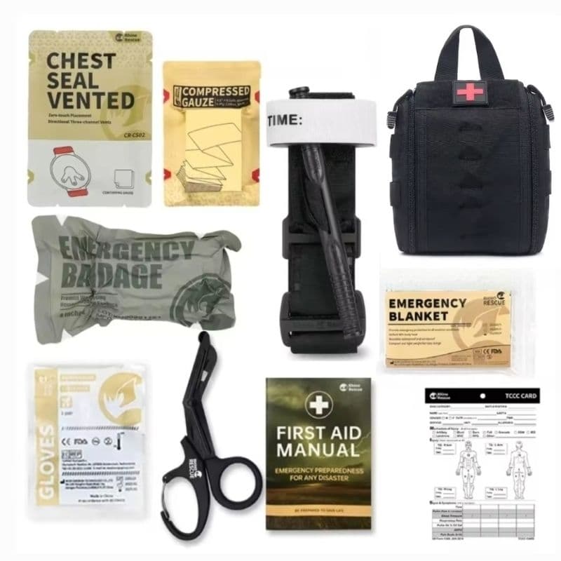 Kit Primeiros Socorros Rhino Rescue 10 Itens com Bolsa Modular Tática Sistema Molle Destacável com Velcro - APH/IFAK