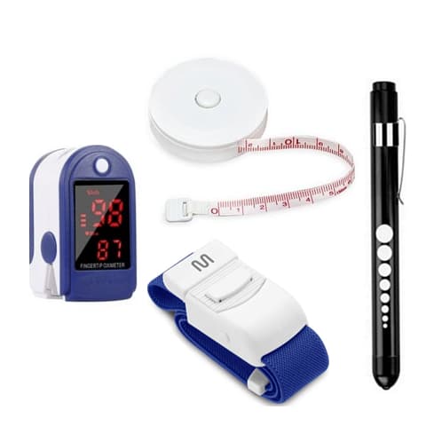 Kit Trena 1,5cm + Oxímetro Dedo + Lanterna Clínica LED + Garrote | Enfermagem/Fisioterapia/Saúde