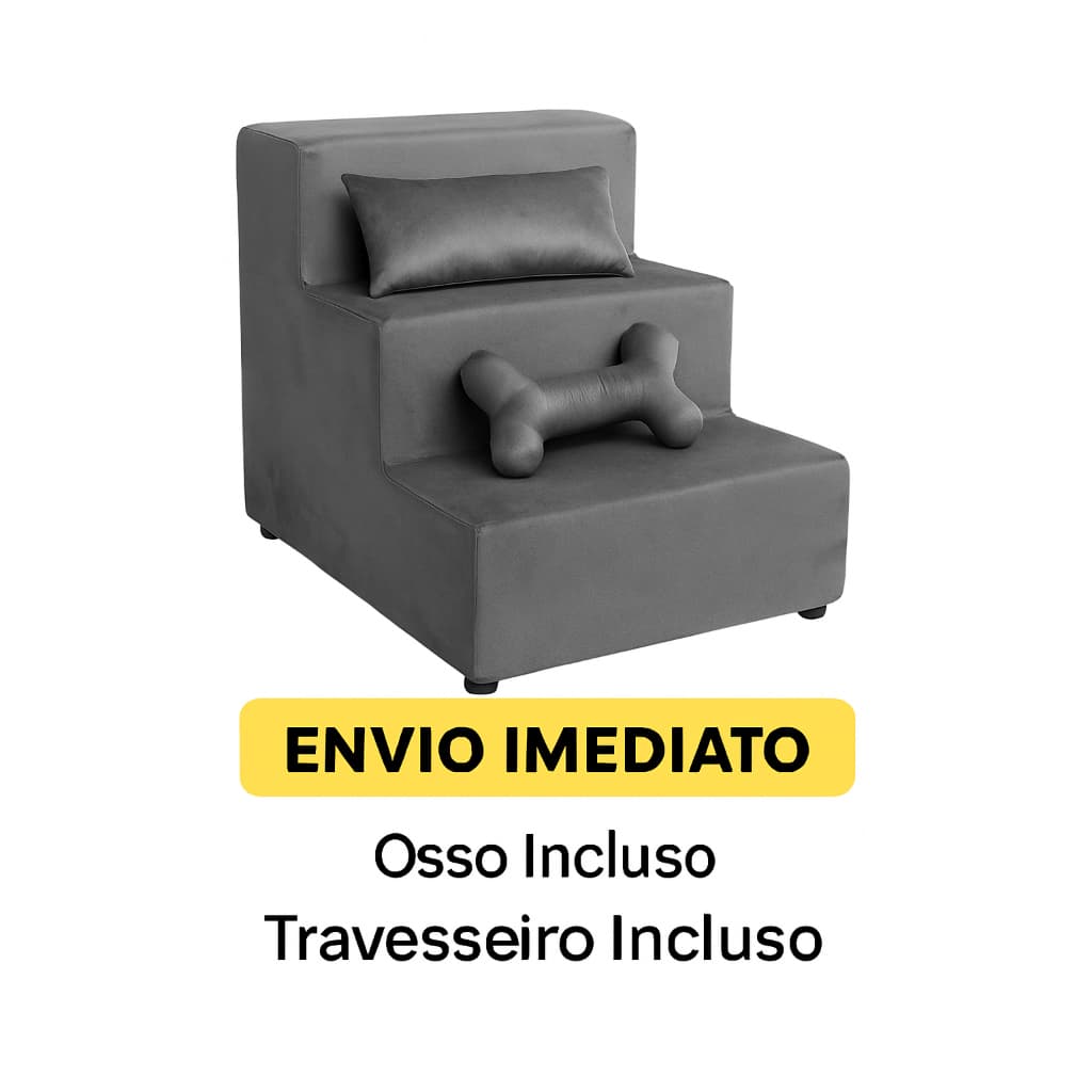 Escadinha Escada Pet 3 Degraus Conforme e Segurança, Incluso Osso Pet e Travesseiro Pet, Bolinha Incluso