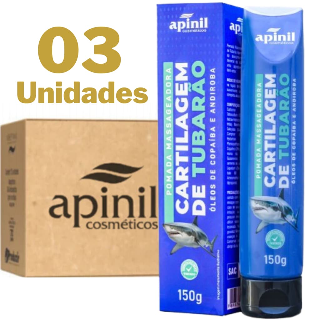Kit 03 Pomadas Cartilagem de Tubarão para dores musculares e articulares 150g