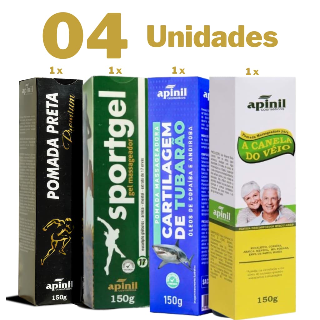Kit 4 Pomadas Premium para Alívio de Dores Musculares e Articulares 150g