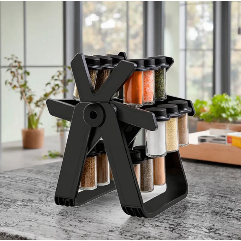 Porta Temperos E Condimentos Giratório Preto 18 Potes Preto Luxo