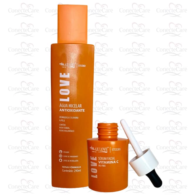 Kit Skincare Max Love Studio Água Micelar Antioxidante 290ml + Sérum Facial Vitamina C Oil-Free | Limpeza, Hidratação