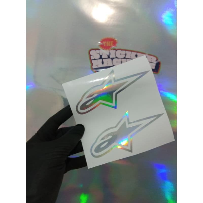 Alpinestars 2 Unidades adesivo holográfico prata moto capacete bicicleta 14x7cm