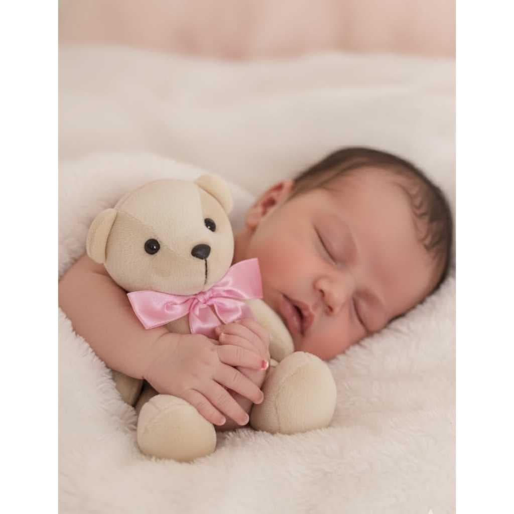Urso de Pelúcia Clássico Articulado Creme 20cm- Com Laço de Cetim