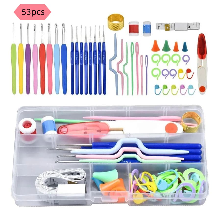 Kit Crochê Completo 53 Peças Para Fazer Amigurumi Agulhas Cabo Soft Tesoura Acessórios Lar das Fitas