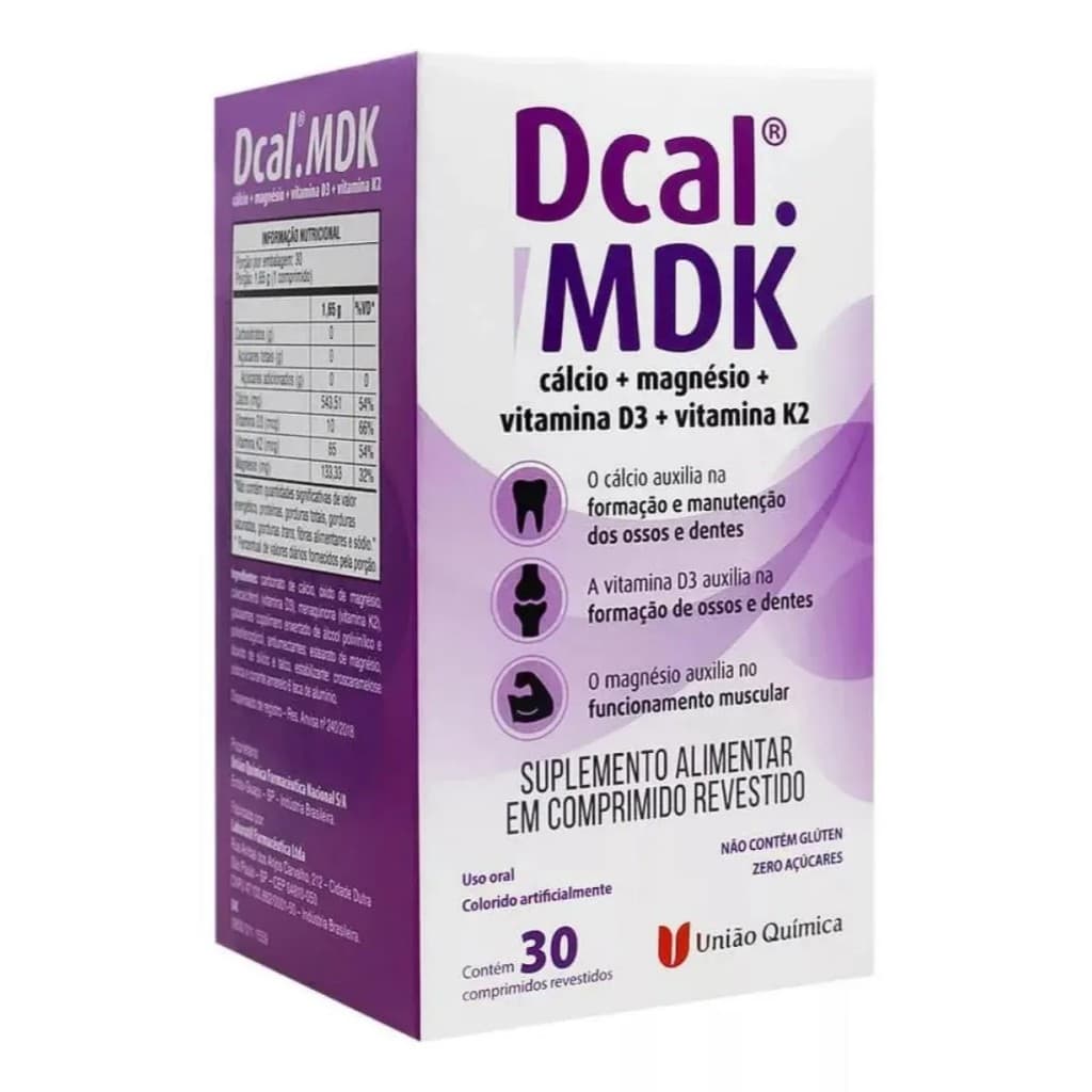 Dcal MDK Com 30 Comprimidos Cálcio+Magnésio+Vitamina D3+Vitamina K2