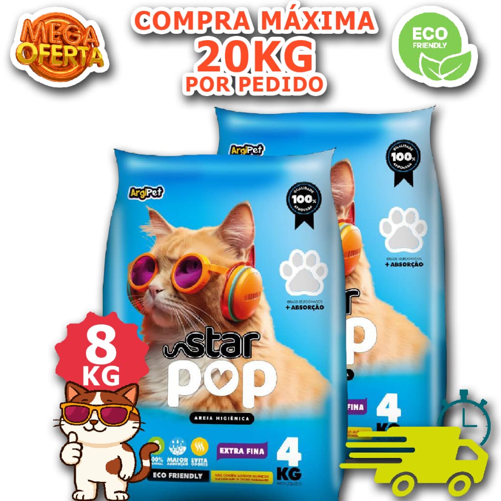 Kit 8 kg areia sanitaria extra fina higienica natural argila ecologica absorvente para gatos