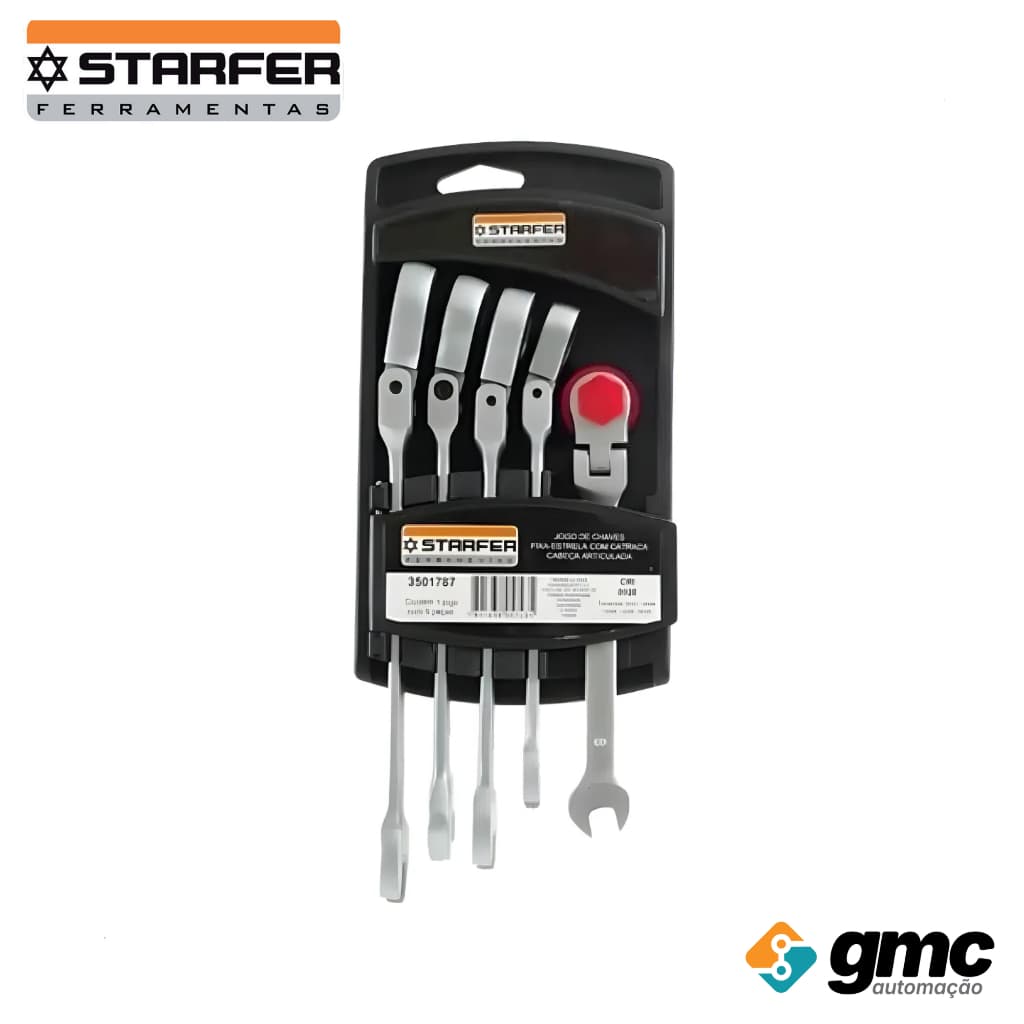 Jogo 5 Chaves Combinadas Catraca ARTICULADAS 8-14mm Starfer