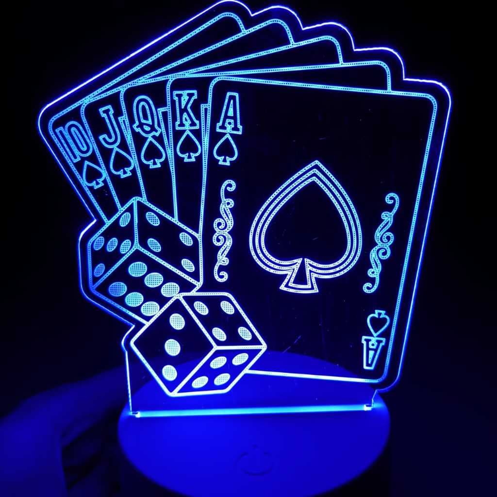 Abajur Luminária Cartas Baralho Poker truco Led 3D de Mesa ac0269 Presente Criativo Luz Noturna Decoração salão de jogos