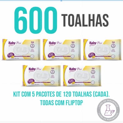 Kit com 5 Lenços Umedecidos Baby Free Plus com 120 Unidades Cada – Total 600 Unidades