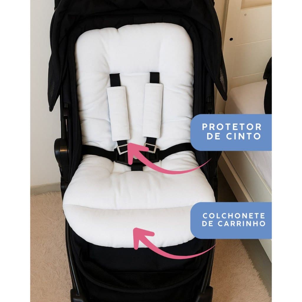 Colchonete de Carrinho + Protetor de cinto DUPLA FACE MODELO UNIVERSAL