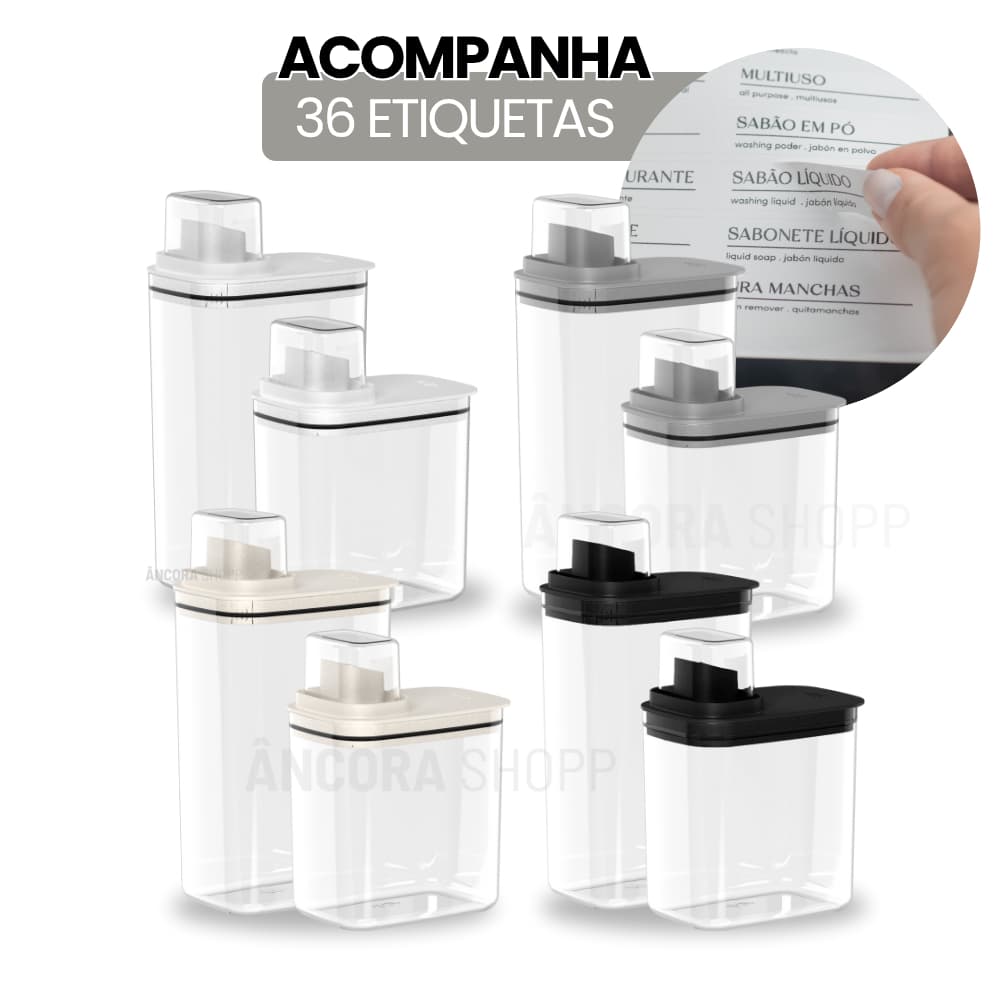 Kit Dispenser Organizador de Lavanderia 1,5L + 2,3L Acrílico Amaciante Sabão em Pó Sabonete Liquido