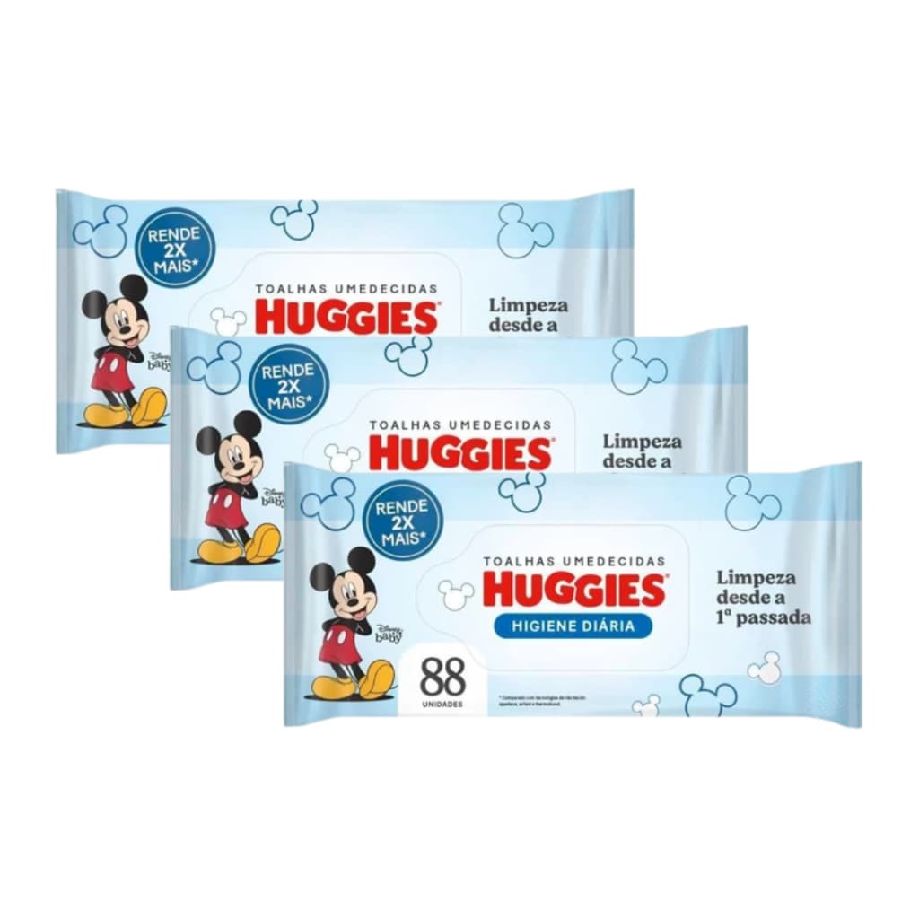 Toalhas Umedecidas na Promoção Kit com 3 Pacotes Huggies Tripla Proteção - 264 Unidades