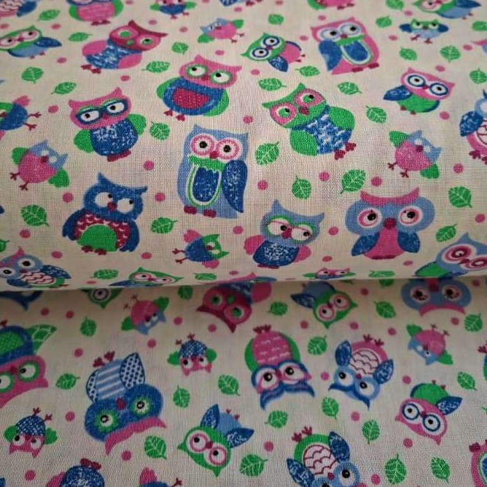 Tecido Tricoline 100% Algodão Corujas 50x150cm Patchwork Costura Criativa