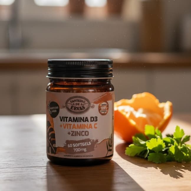 Vitamina D3 + Vitamina c + zinco 60 softgels canteiro de ervas