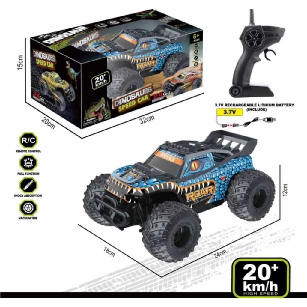 Carrinho De Controle Remoto Dinossauro Speed Car 20 Km/h Off Road Escala 1/16 Bateria Recarregável