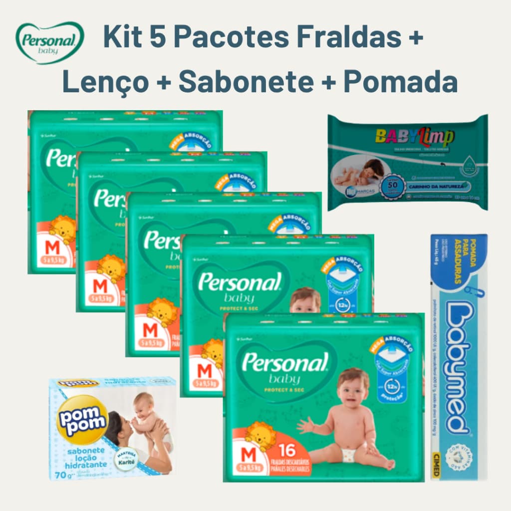 Kit Fraldas 5 Pacotes M + Lenço + Sabonete + Pomada