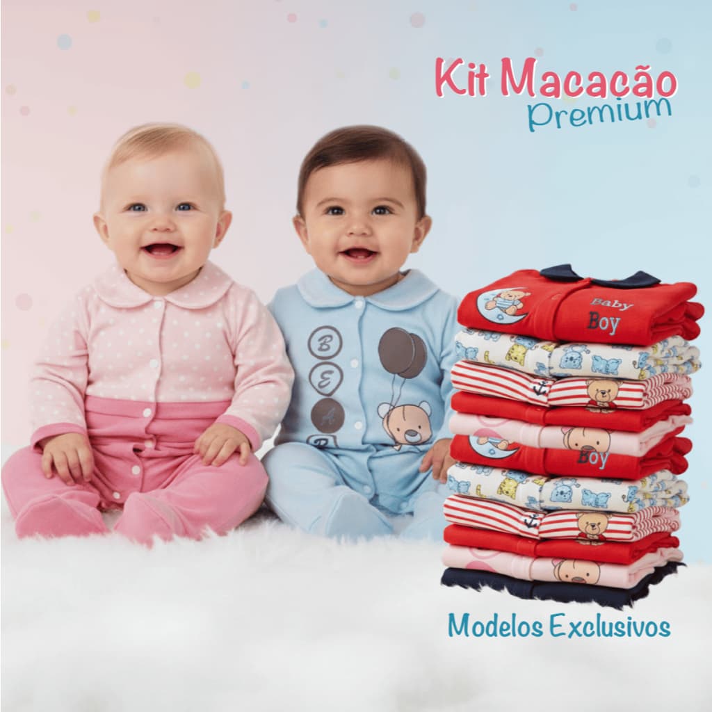 Kit Macacão Bebê 5 Peças Menino Menina Estampado Algodão Pé Reversível Inverno Enxoval Macio Infantil
