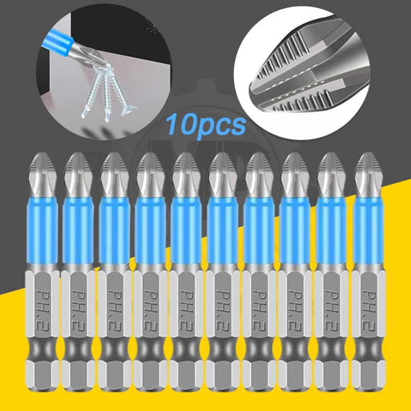 Conjunto de Bits  10 Peças Cruzados Anti-Deslizante com Imã Forte 50mm para Parafusadeira Elétrica e Furadeira 🛠️