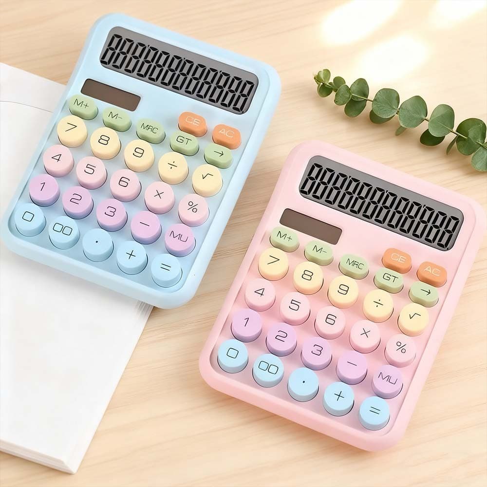 Calculadora Colorida 12 Dígitos com Estilo Mecânico e Teclado de 1 Peça Mecânica  - Multineos, Ideal para Escritório