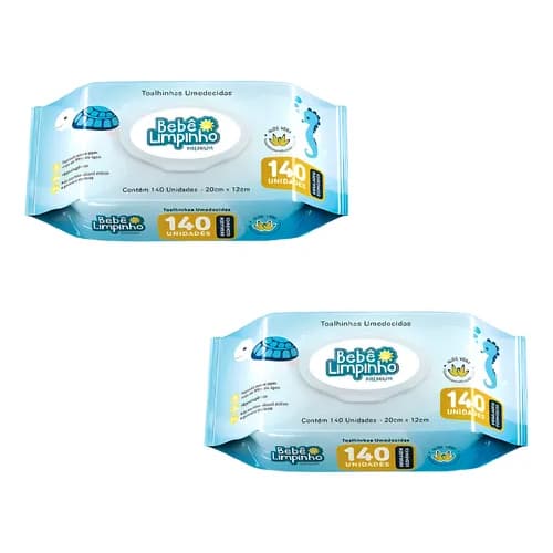 Kit 2 Toalhinha Umedecidas Bebê limpinho 140Un