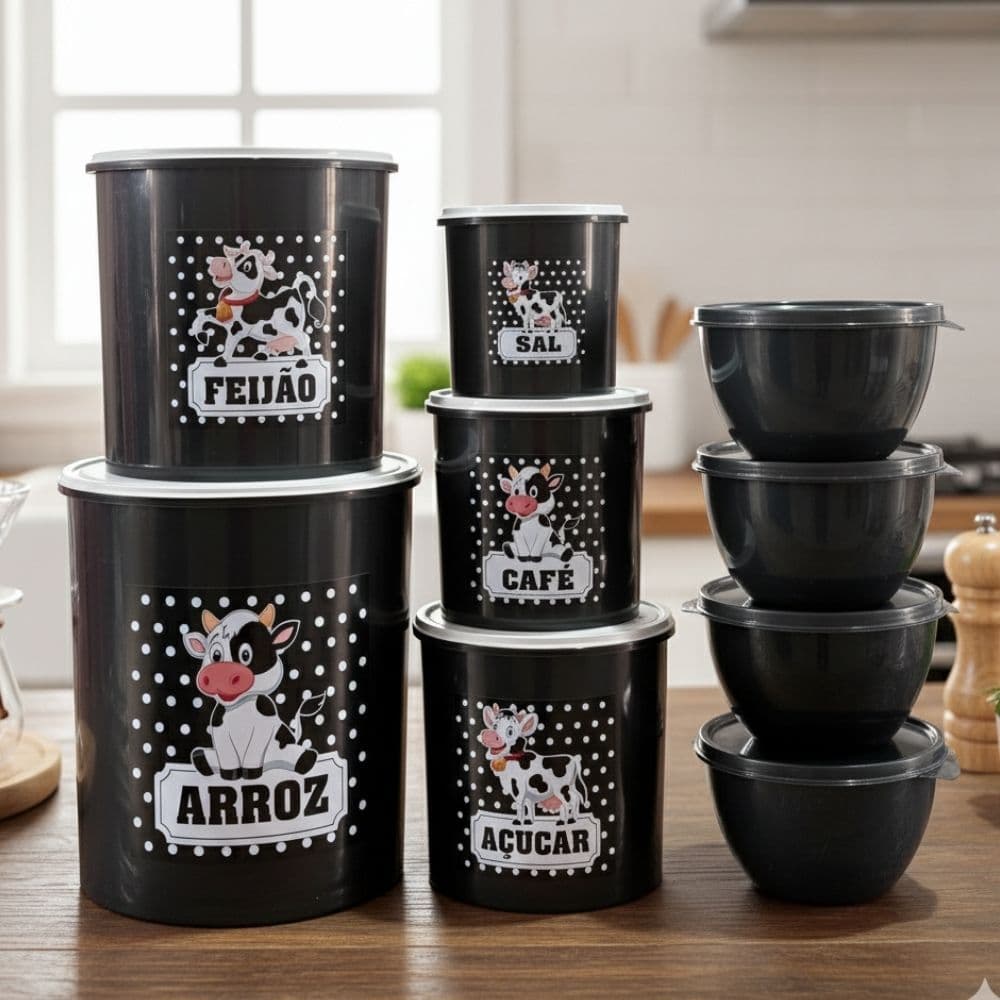 Conjunto Cozinha 5 Peças Potes Mantimento e 4 Multiuso 750ml Plástico Organização Cozinha