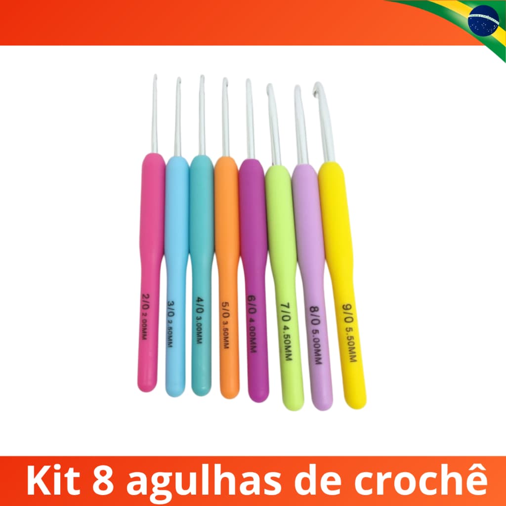 Kit Agulha Barbante Para Crochê Cabo Rígido C/8 Peças Ergonômico