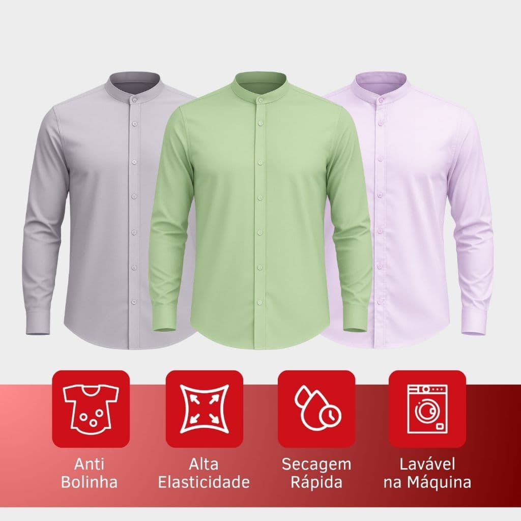 Blusa Social Masculina Manga Longa Premium Casual Camiseta Slim Masculina Gola Padre Luxo Social