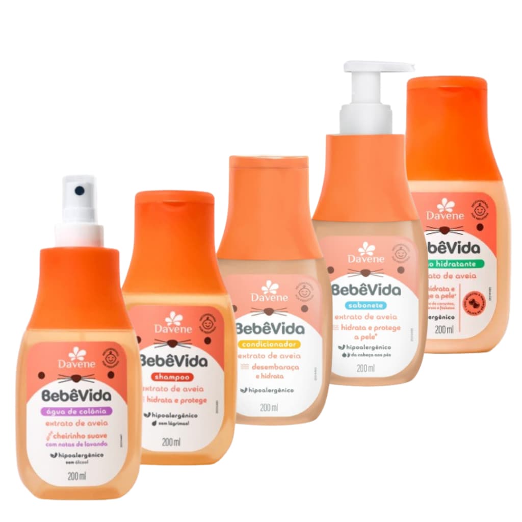 Bebê Vida DAVENE - Shampoo - Condicionador - Água de Colônia - Sabonete Líquido - Loção Hidratante