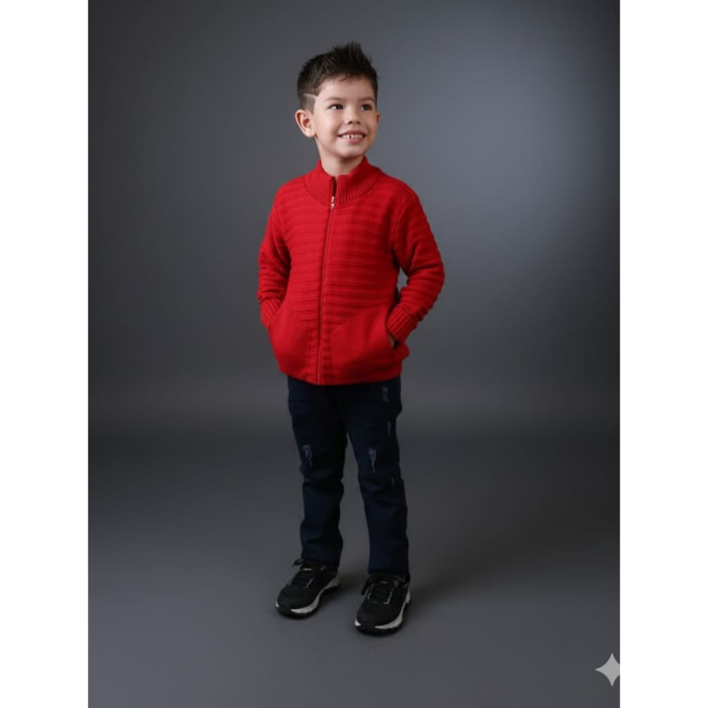 Blusa Infantil Frio Tricot Jaqueta Suéter Masculino Zíper Bolso