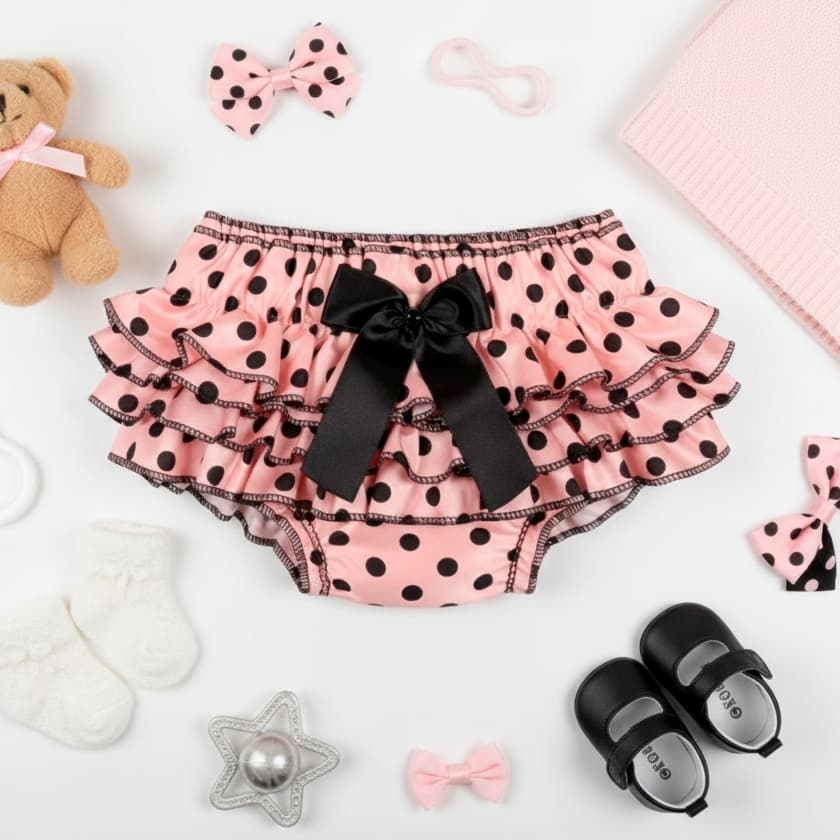 Calcinha Infantil Cobre Fralda com Babado e Laço em Cetim Estilo e Conforto