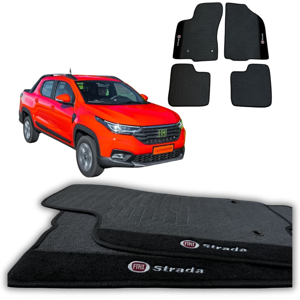 KIT 3 TAPETES AUTOMOTIVOS FIAT STRADA CD ANO 2020/2025 TAPETES 100% IMPERMEAVEL EMBORRACHADOS
