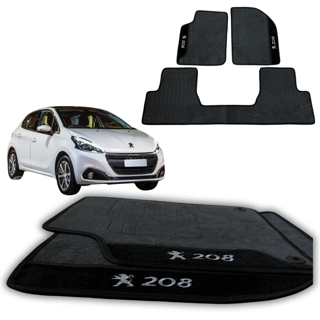 KIT 3 TAPETES AUTOMOTIVOS ADAPTAVEL PEUGEOT 208 ANO 2013/2015 TAPETES EMBORRACHADOS 100% IMPERMEAVEL