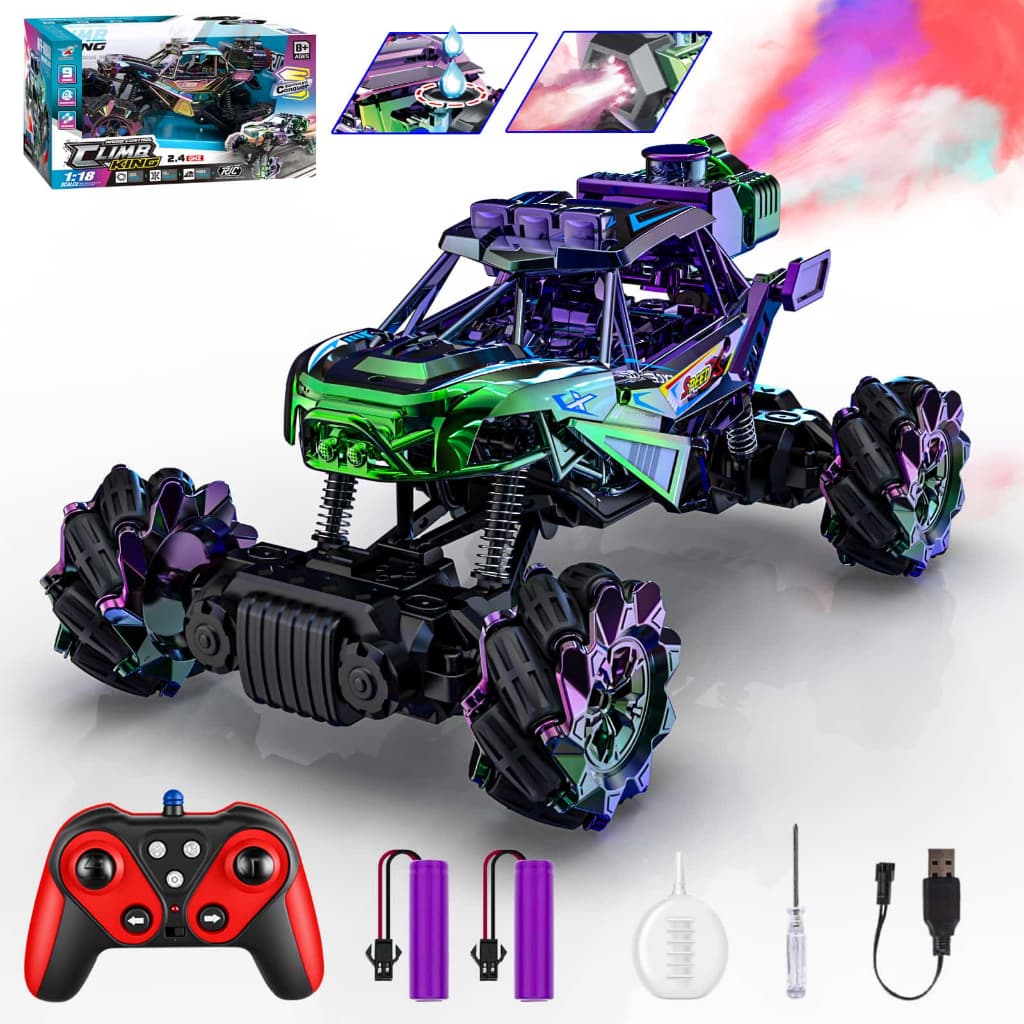Carrinho Infantil Controle Remoto 1:16 Grande Todo Terreno Com 2 Baterias E Função De Pulverização 4x4 Verde Gradiente