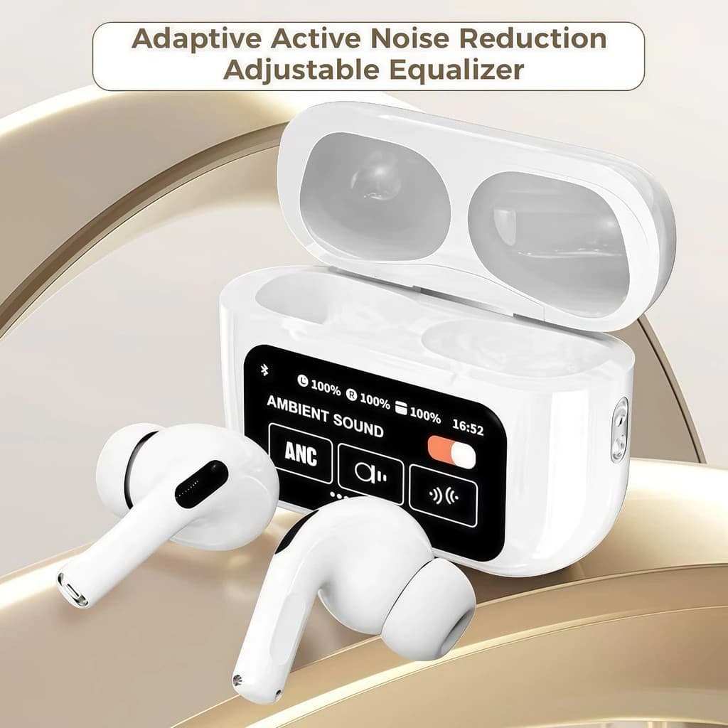 A9 Pro Touch Screen Anc Earphones Intra-Up Wireless Bluetooth High Battery High Warranty TWS Phone Nave Canceller