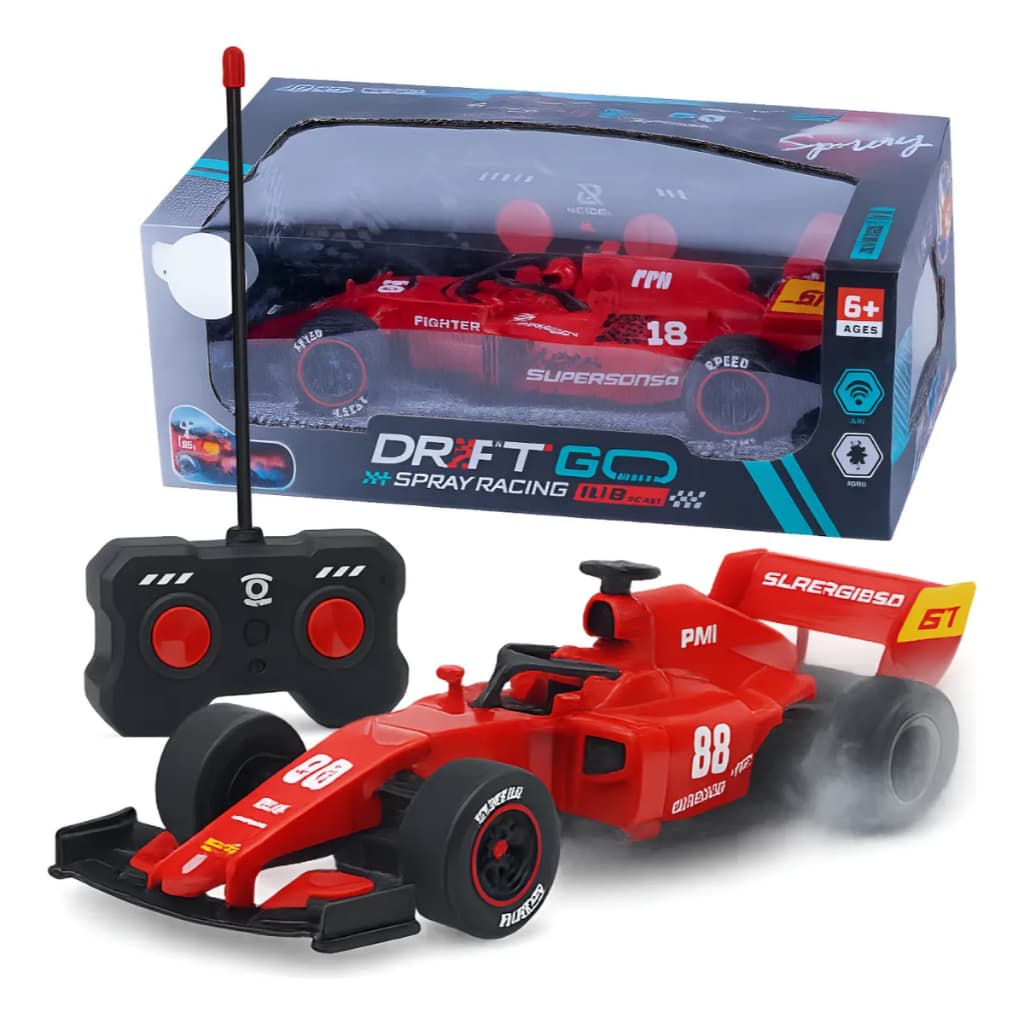 Carrinho Controle Remoto Luzes Fumaça Rodas Emborrachadas Formula 1 Escala 1:18