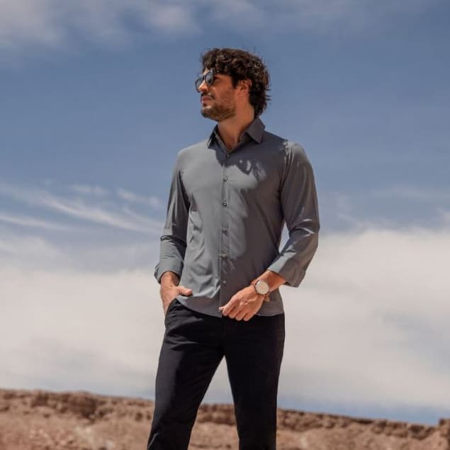 Camisa Social Masculina Slim Manga Longa Fácil De Passar Sem Bolso