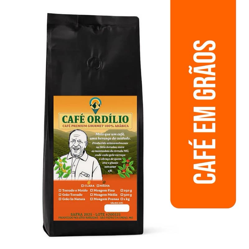 Café Ordílio Premium Gourmet em Grãos Torrados 100% Arábica – Sul de Minas, Agricultura Familiar