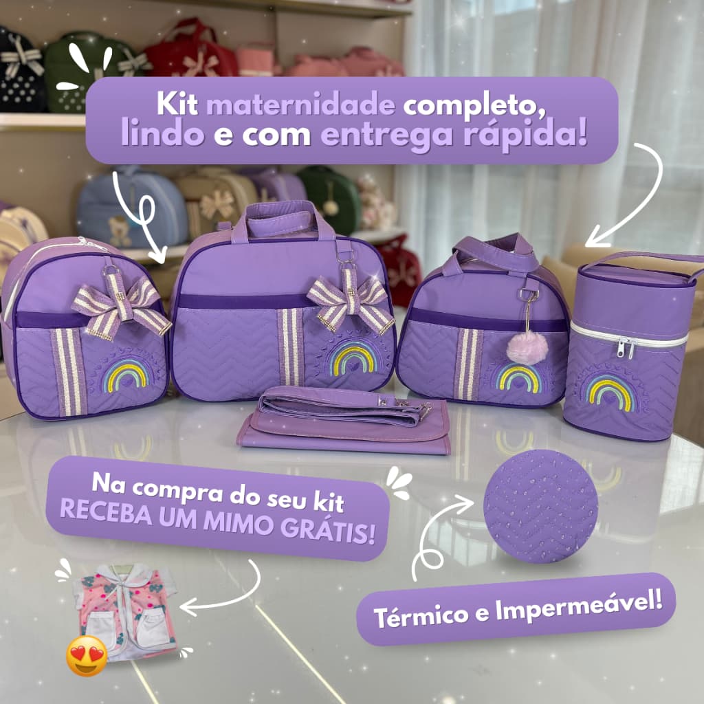 Kit Maternidade com Bolsa e Mala para Bebê e Recém Nascido com Arco-íris Menina
