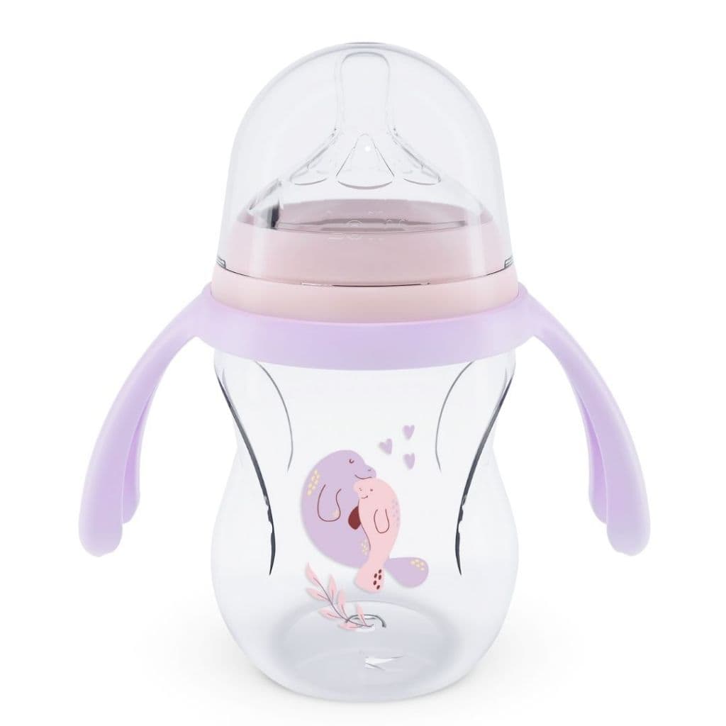 Mamadeira Infantil 250ml Alças Bico Silicone Macio bebê +2 Meses, Anticólica e Tampa Antivazamento