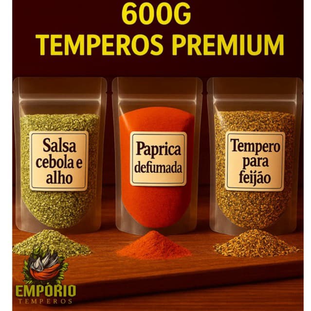 Kit 3 Sabores 200g – Tempero pra Feijão, Páprica Defumada e Salsa Cebola Alho | Temperos Premium